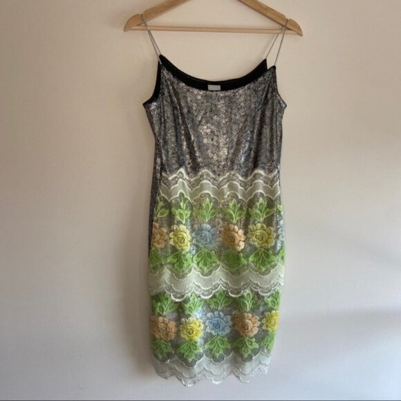 Floral Lace Mini Dress - Silver and Multicolor - Picture 4 of 10